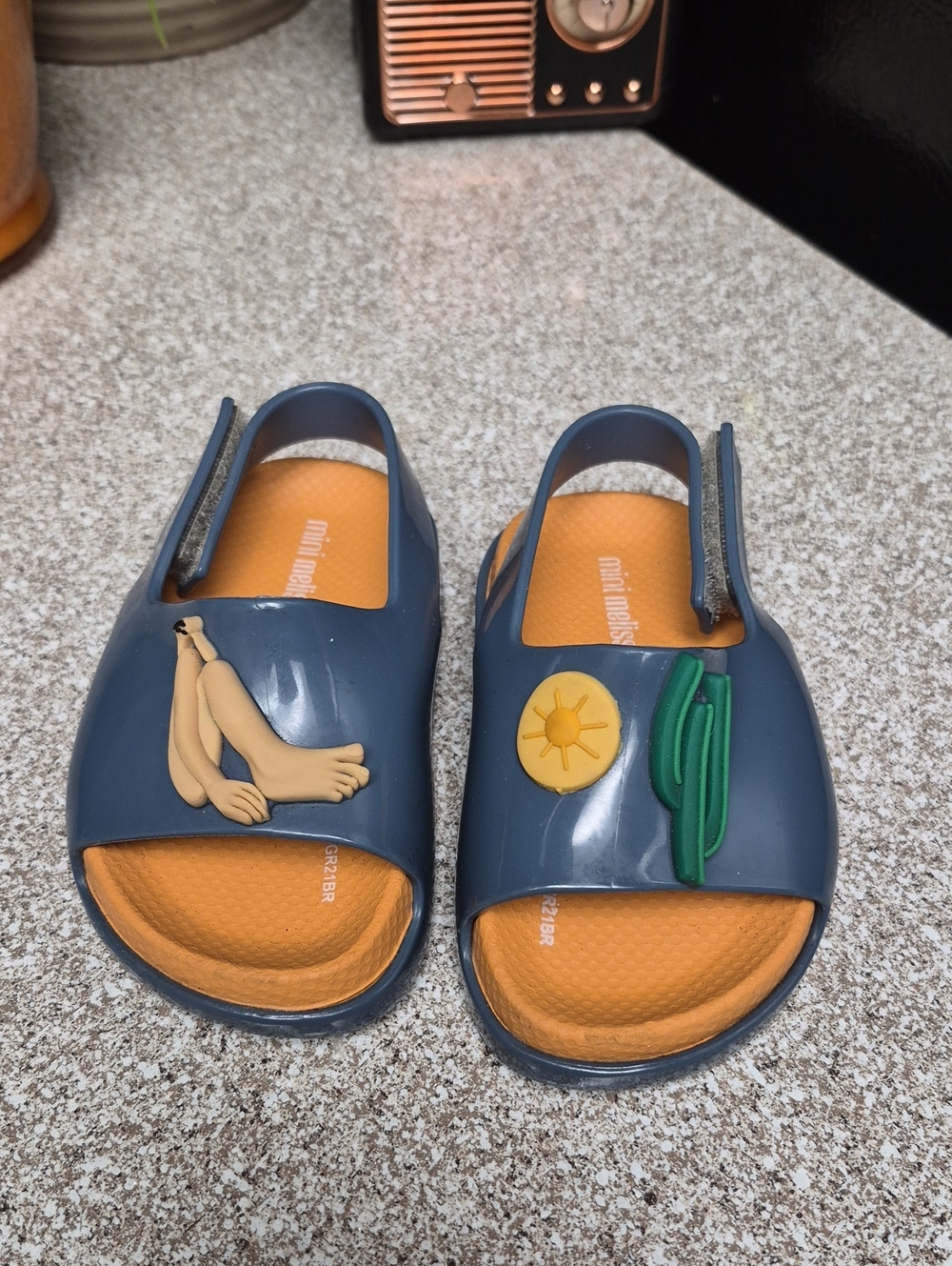Mini Melissa Blue and Orange Sunny Cactus Slide Sandals